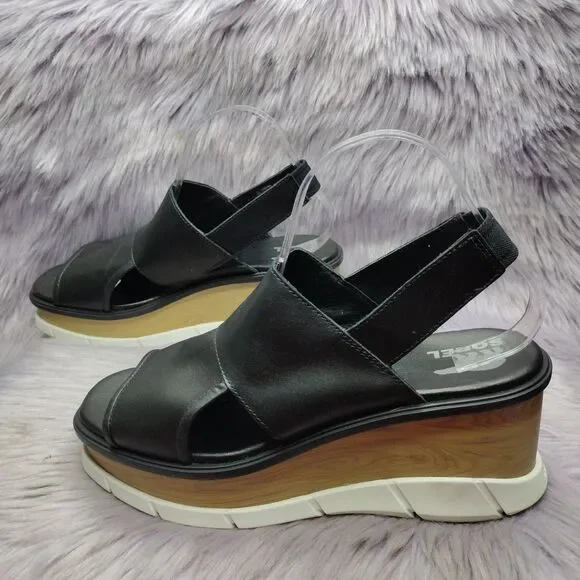 Sorel Joanie III Leather Slingback Open Toe Platform Sandals Women Size 10 Black - Picture 1 of 9